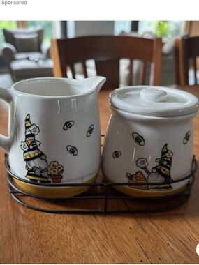 Heartland “HIVE” Gnome & Honey Bees Ceramic Sugar and Creamer Set NIP